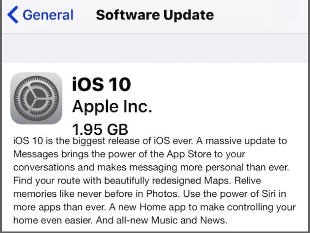 iOS 10 update OTA download