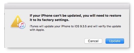 iOS 10 update fail iTunes message