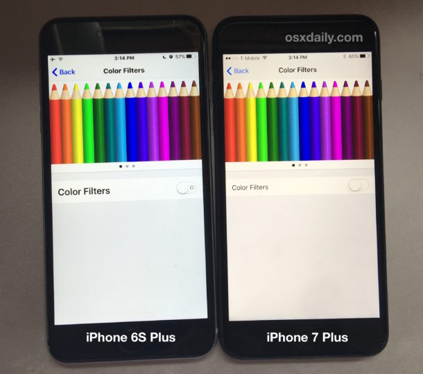 iPhone 7 Yellow screen color next to iPhone 6S