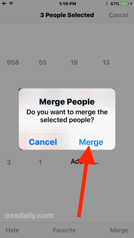 Confirm to merge people faces in iOS