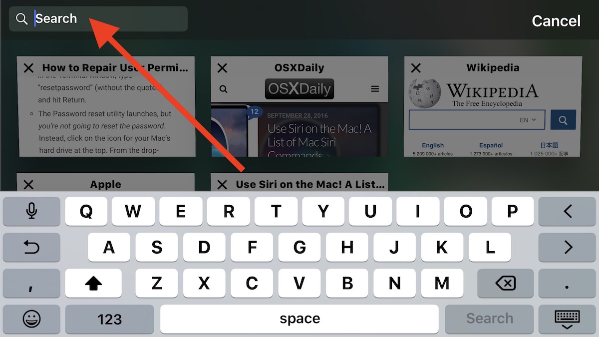 How to search Safari tabs in iOS