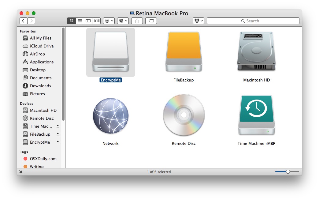 Подключите диск для расшифровки к Mac