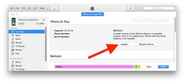 Use iTunes for updating iOS 10