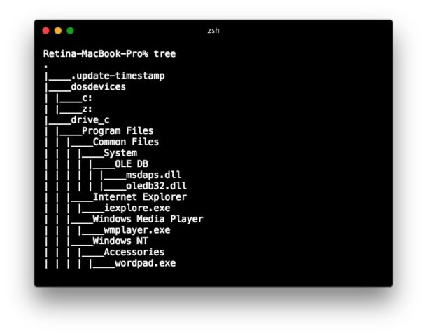 Просмотр дерева папок в командной строке Mac