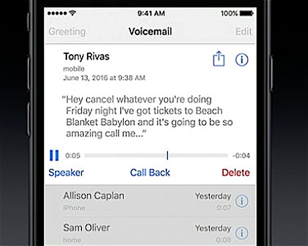Voicemail transcription in iOS 10