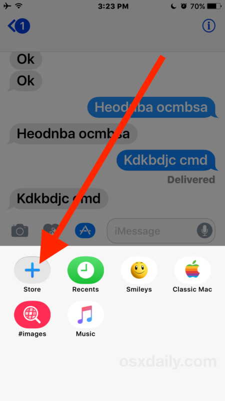 Tap the plus button to add new stickers or apps to Messages