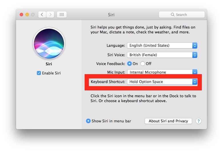 Change the Siri keyboard shortcut on Mac