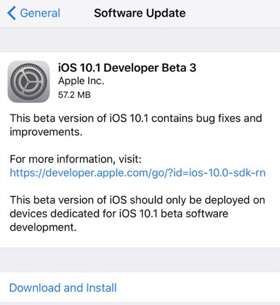 iOS 10.1 beta 3