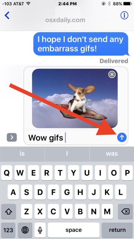 Sending an animated GIF in messages through GIF search feature