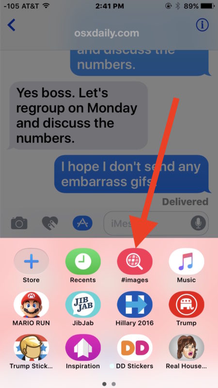 Search and send GIFs in messages for iOS