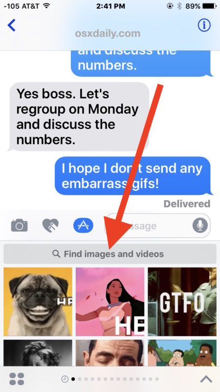 Tap into the search gif box in messages