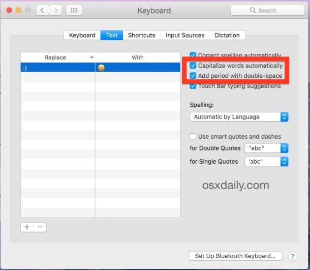 Automatically Capitalize Words and add periods with double-space in Mac OS 
