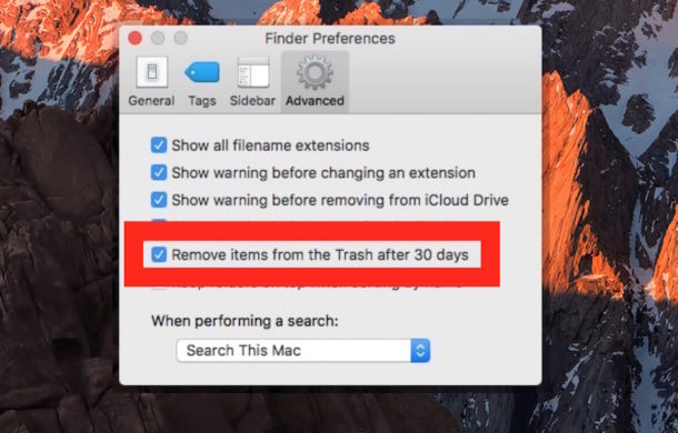 Auto remove items from Trash after 30 days in Mac OS