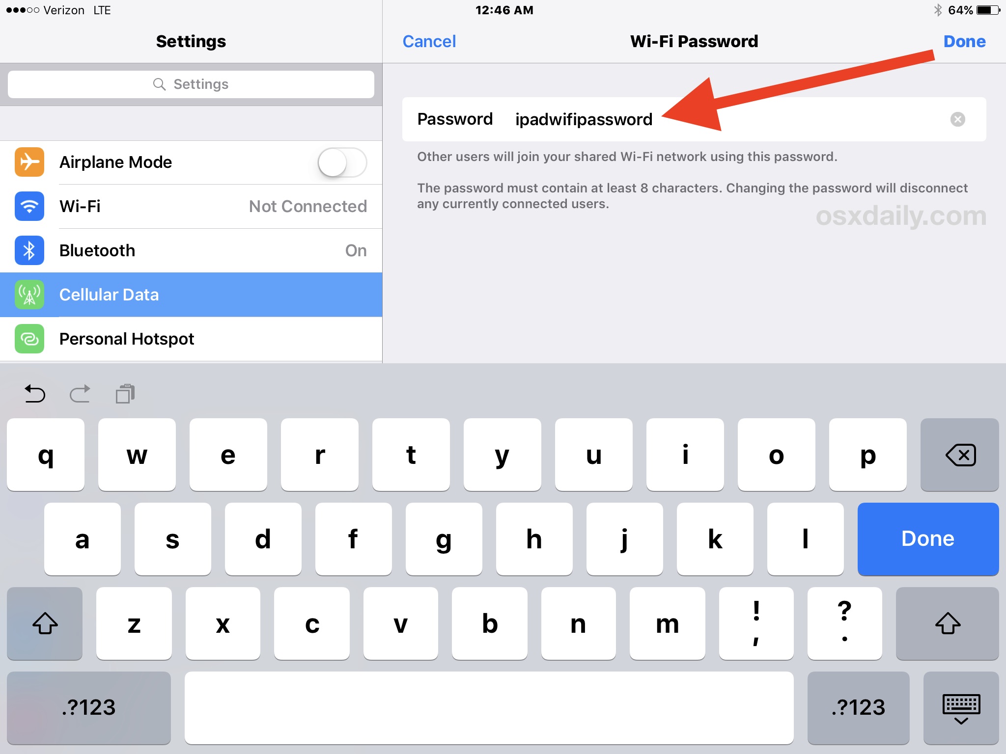 Changing the personal wifi hotspot password on iPhone and iPad