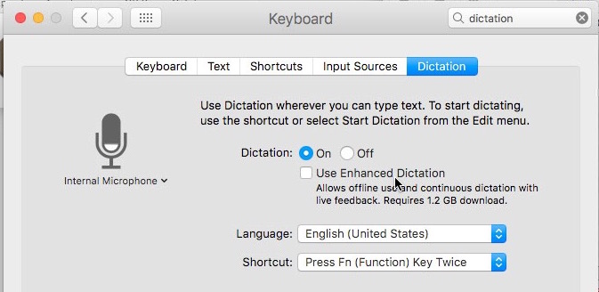 Disabling Enhanced Dictation on Mac