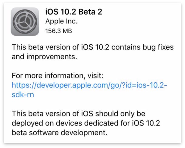 iOS 10.2 beta 2