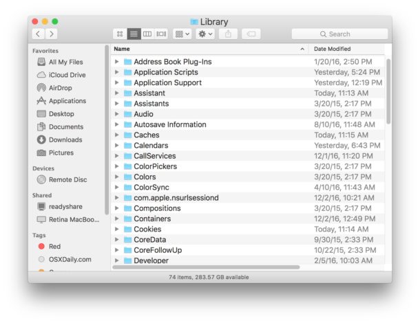 Папка пользовательской библиотеки в MacOS