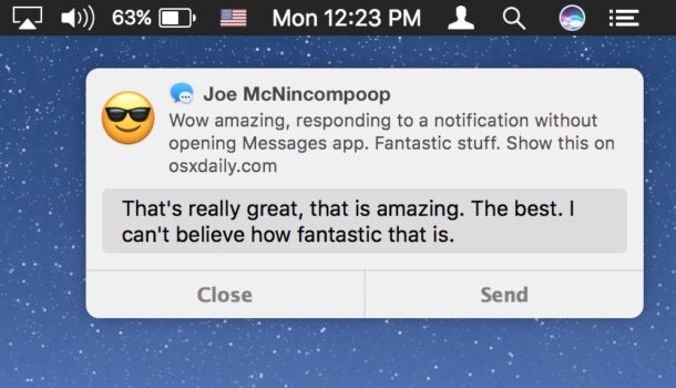 Reply to messages from Notifications on Mac