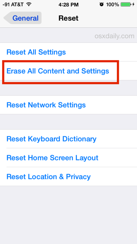 Erase the device to remove restrictions passcode in iOS