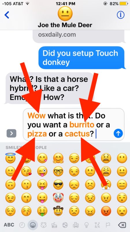Tap on highlighted words to convert them into Emoji in iOS Messages