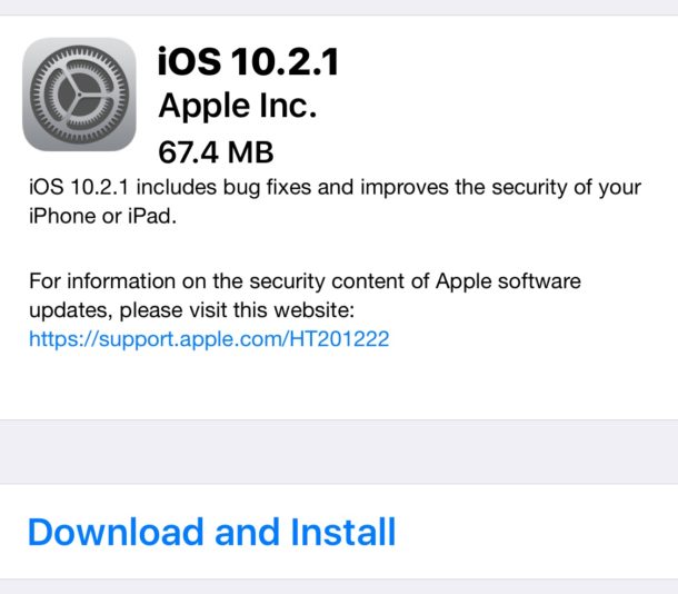 iOS 10.2.1 software update