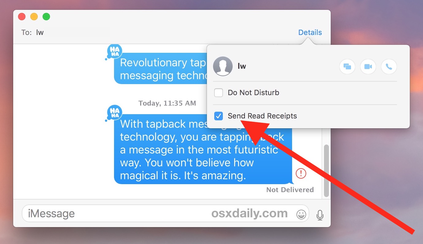 Send read receipts to specific contact in Mac Messages