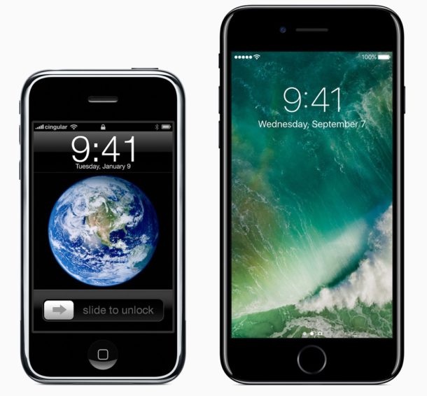 Original iPhone next to iphone 7