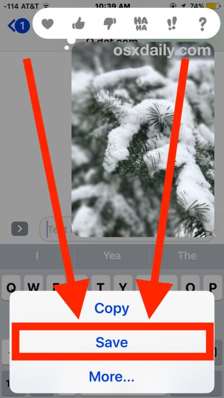 Save a photo from messages to iPhone with fast save