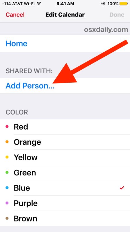 Share Calendar with other people from iPhone, iPad 