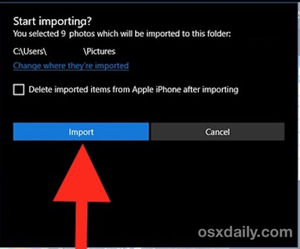 Start importing photos from iPhone to Photos app on Windows 10