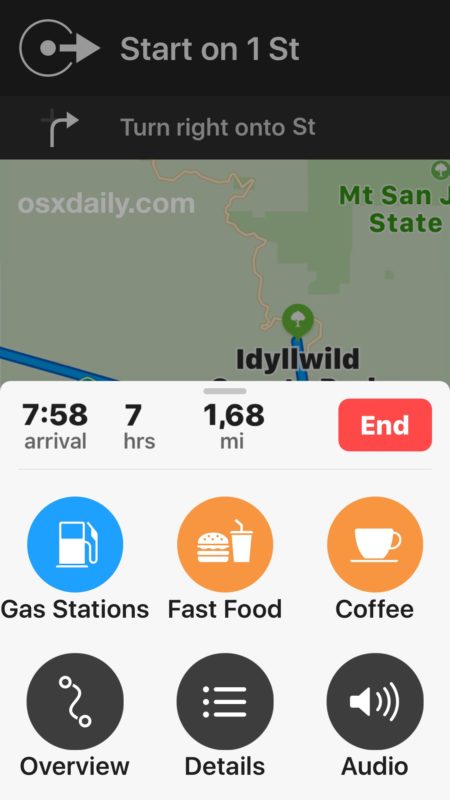 Add quick stops for gas food coffee on directions for maps on iPhone