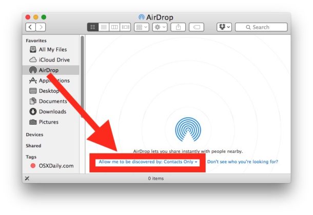 On Mac open Airdrop to accept files