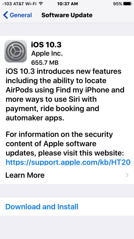 iOS 10.3 update download