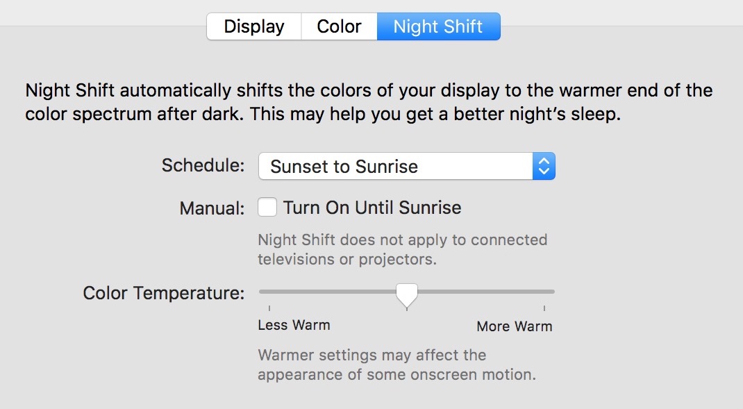 how to enable night shift mac os