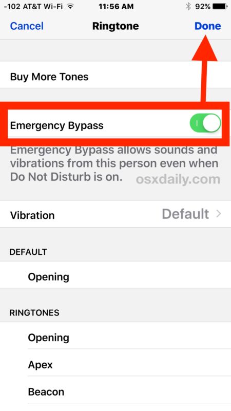 Turn on Emergency Bypass for a specific Contacts on iPhone