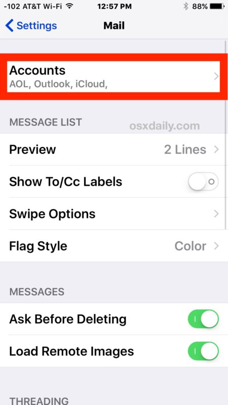 Add new email account to iOS 