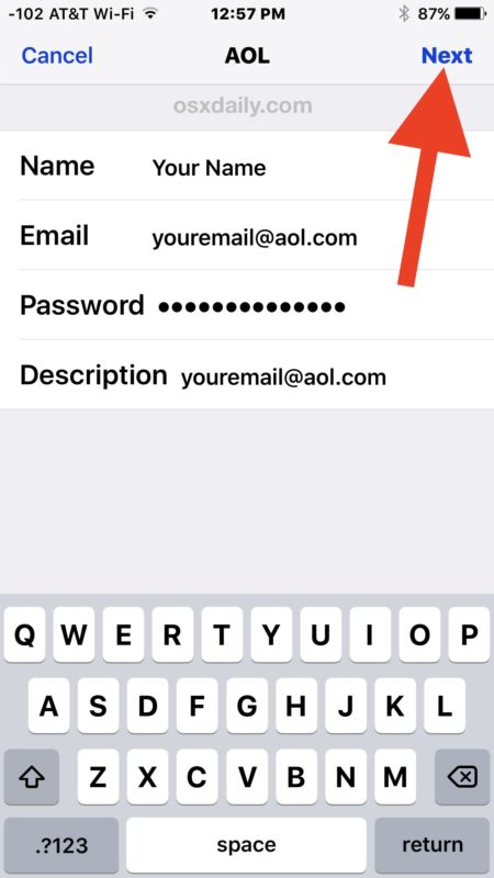 Add new email address and email account to iOS 