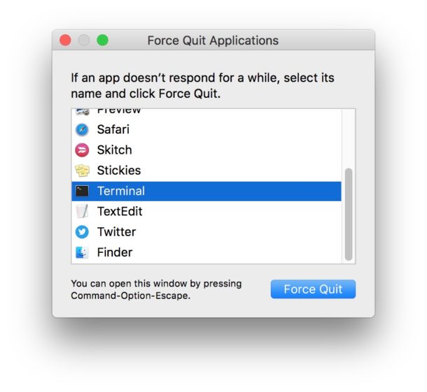 Force quit task list on Mac