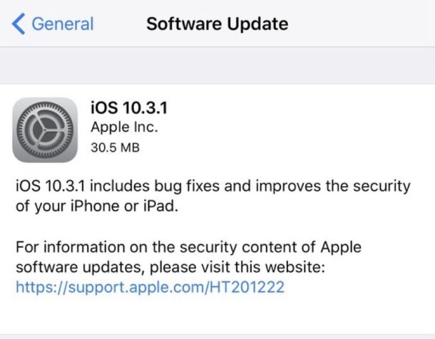 iOS 10.3.1 update 