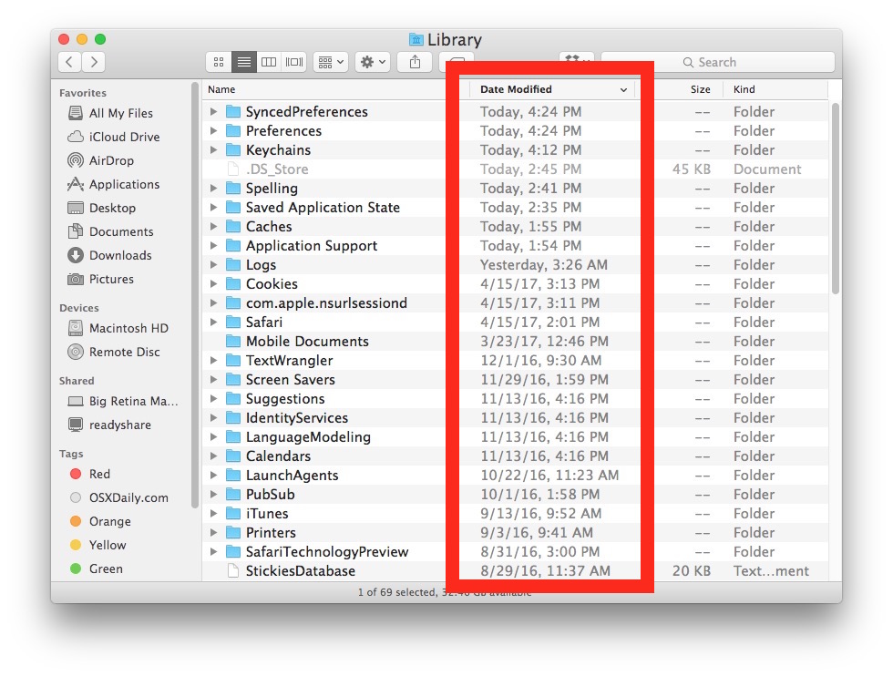 Sort files by date modified on the Mac