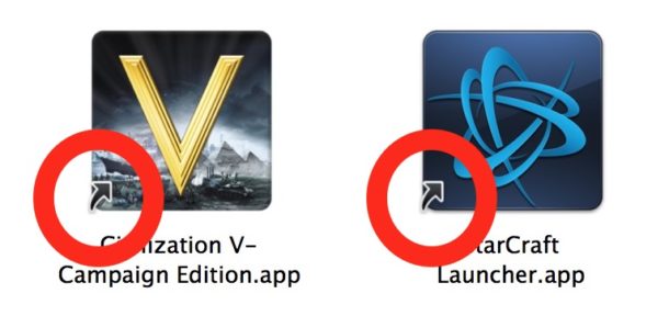 the alias indicator on Mac icons