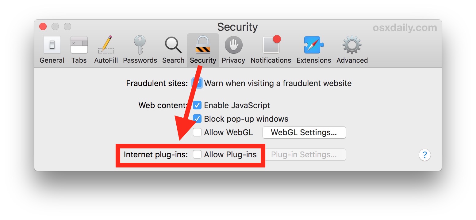 How to disable all Safari plugins on the Mac
