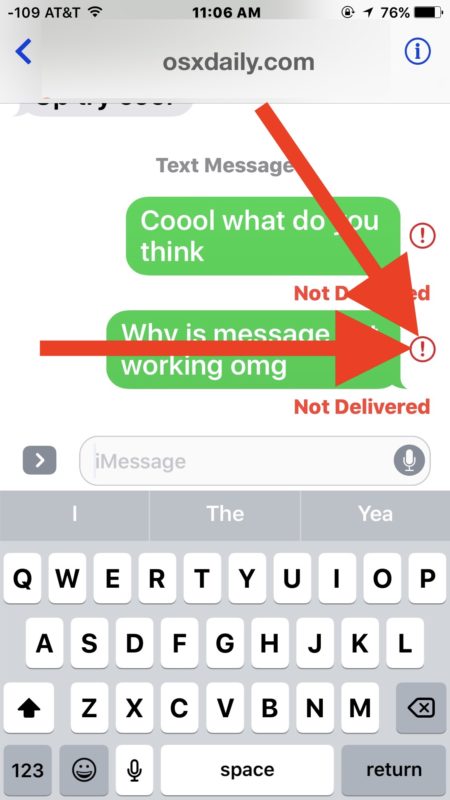 Resend the Not Delivered message on iPhone 