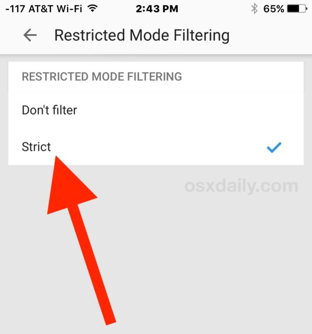 Strict filtering for YouTube on iPhone and iPad