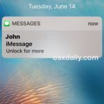 The locked screen shows a hidden message preview on iOS