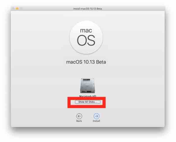 Choose show all disks to select MacOS High Sierra partition to install onto