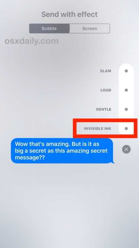 How to send an invisible ink message on iOS
