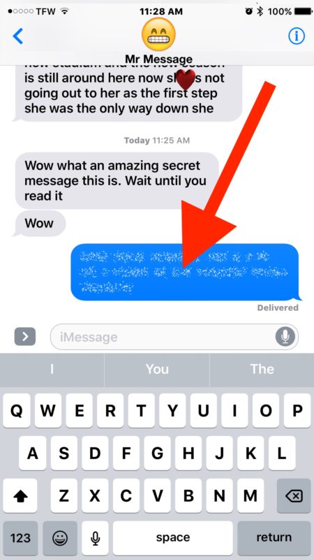 Tap to read the invisible ink message on iPhone or iPad