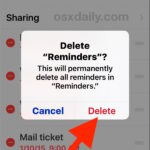 Confirm that you want to delete all reminders in the list shown in iOS