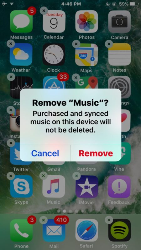 How to Delete the Music app itself in iOS 